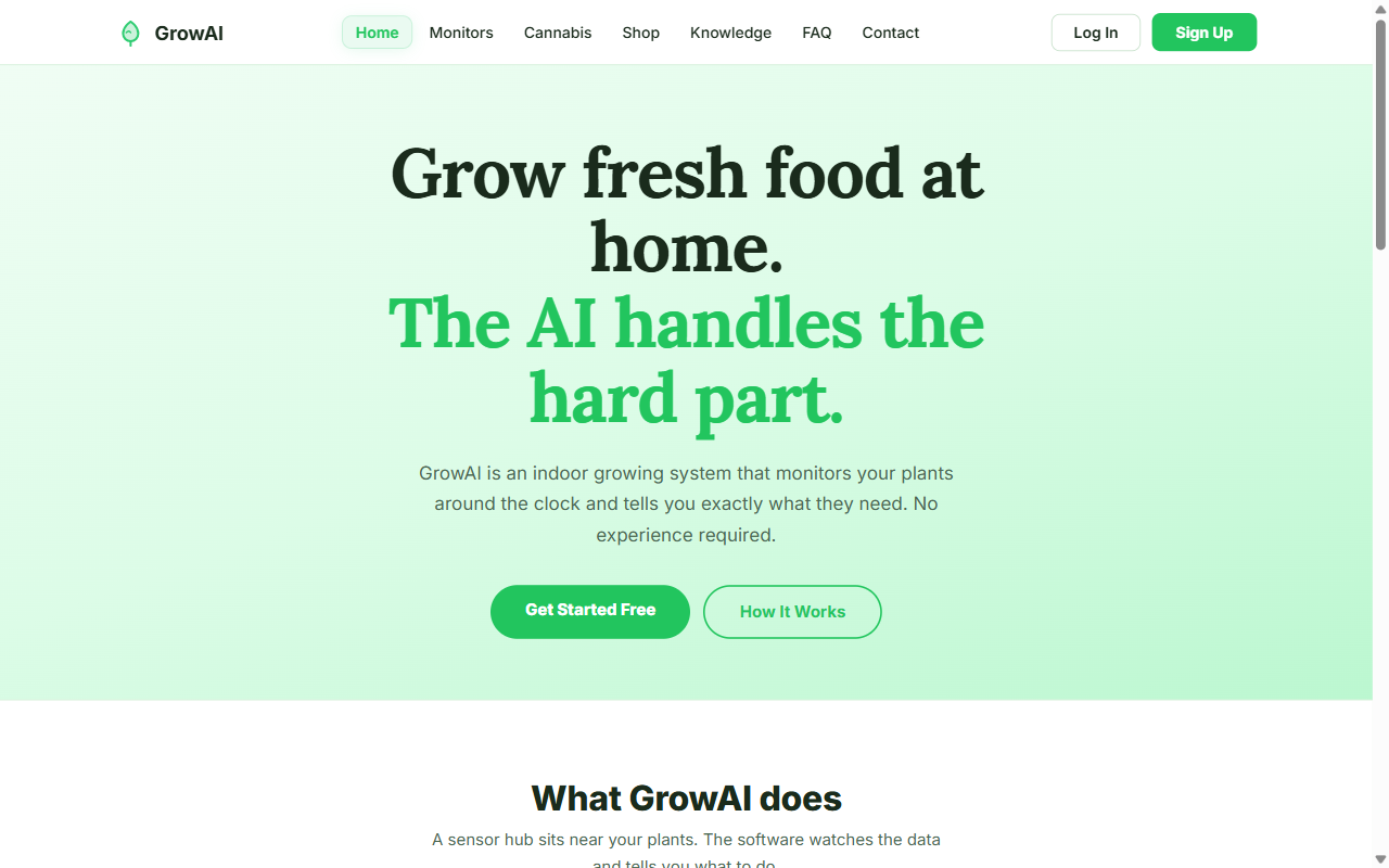 GrowAI home page on a laptop
