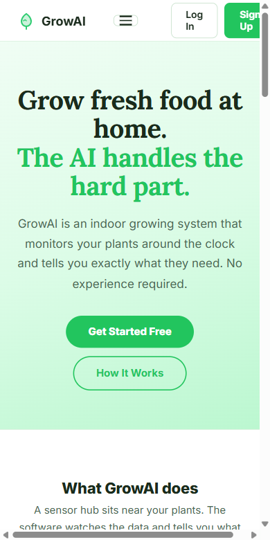 GrowAI home page on a phone